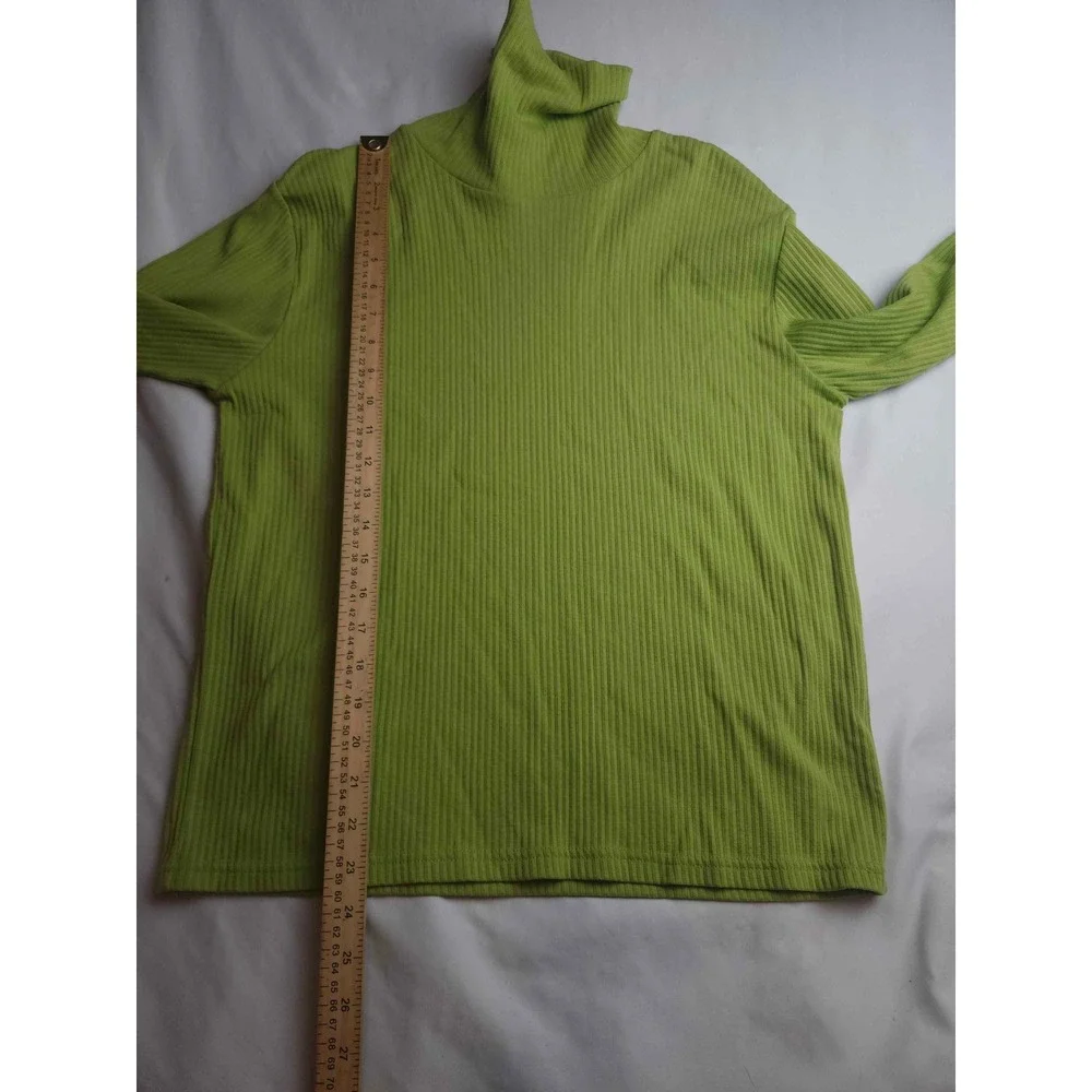 White Stag Lime Green Ribbed Turtleneck Long Sleeve Top Large Rib Knit Womens